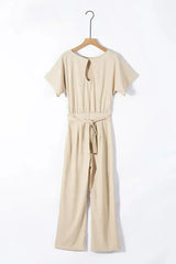 Apricot Oh So Glam Belted Wide Leg Jumpsuit - Femstylo