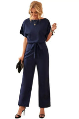 Chic Blue Oh So Glam Belted Wide Leg Jumpsuit - Femstylo