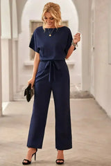 Chic Blue Oh So Glam Belted Wide Leg Jumpsuit - Femstylo