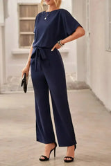 Chic Blue Oh So Glam Belted Wide Leg Jumpsuit - Femstylo