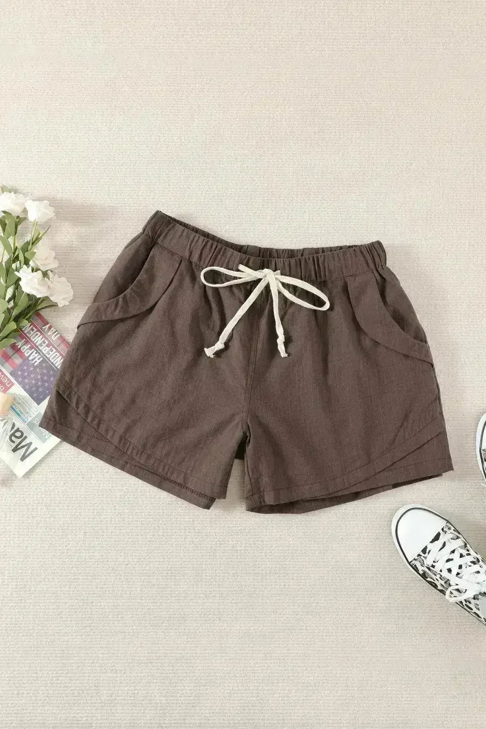 Women Casual Khaki Faylin Linen Shorts - Femstylo
