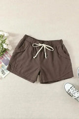 Women Casual Khaki Faylin Linen Shorts - Femstylo