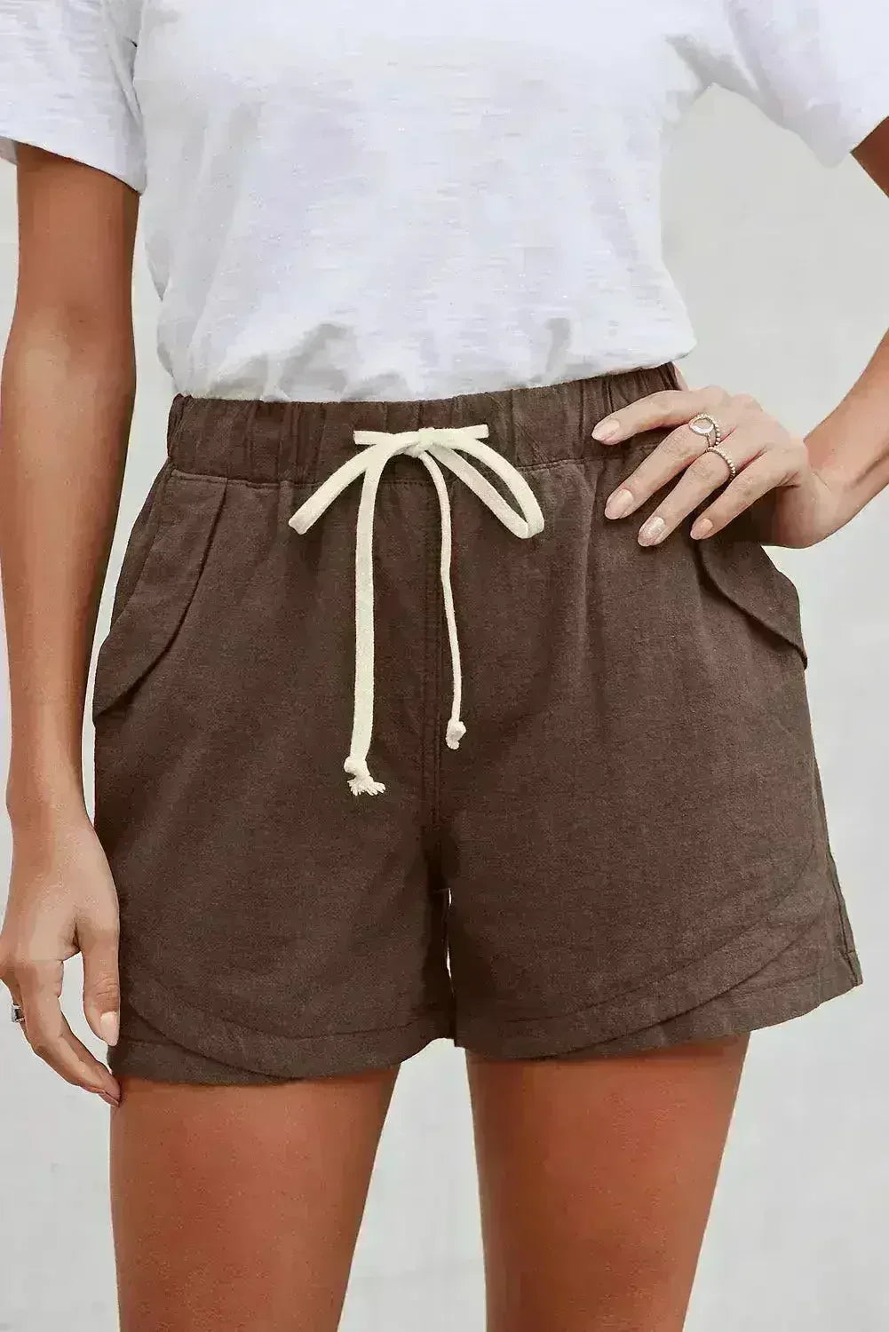 Women Casual Khaki Faylin Linen Shorts - Femstylo