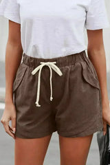 Women Casual Khaki Faylin Linen Shorts - Femstylo