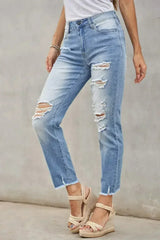 Fashion Light Blue Distressed Boyfriend Denim Pants - Femstylo