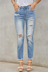 Fashion Light Blue Distressed Boyfriend Denim Pants - Femstylo