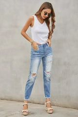 Fashion Light Blue Distressed Boyfriend Denim Pants - Femstylo