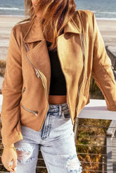 Brown Notch Collar Short Jacket - Femstylo
