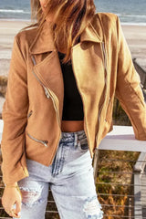 Brown Notch Collar Short Jacket - Femstylo