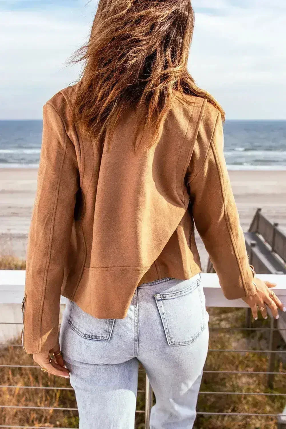 Brown Notch Collar Short Jacket - Femstylo