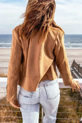 Brown Notch Collar Short Jacket - Femstylo
