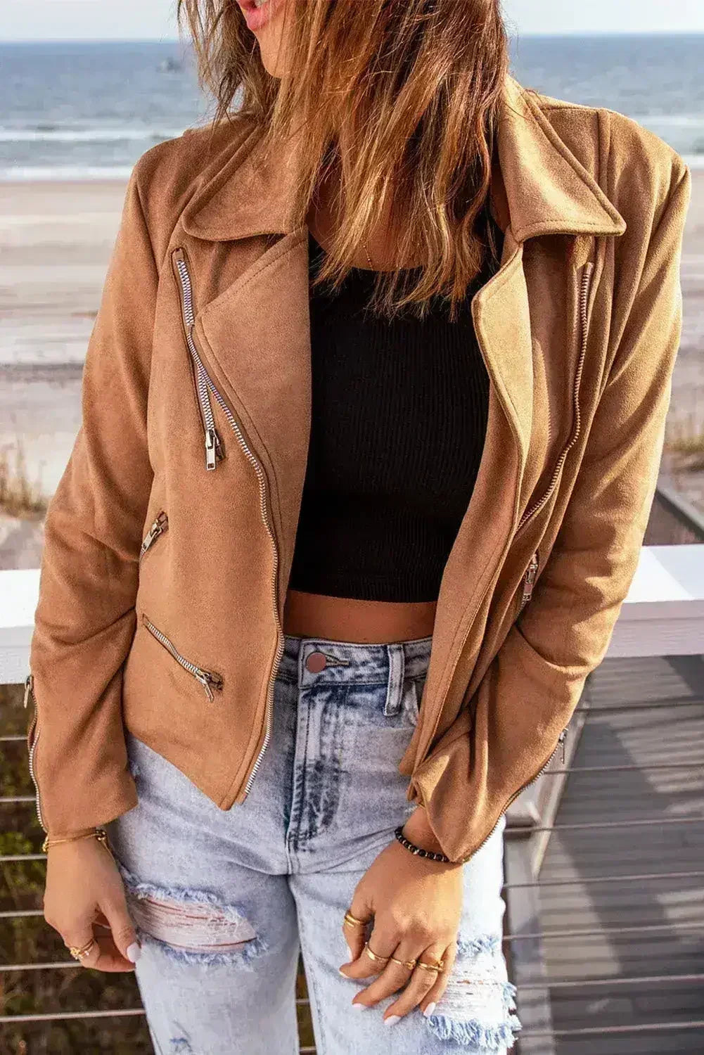 Brown Notch Collar Short Jacket - Femstylo