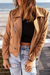 Brown Notch Collar Short Jacket - Femstylo