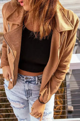 Brown Notch Collar Short Jacket - Femstylo