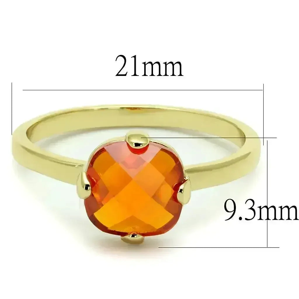 LO4079 - Flash Gold Brass Ring with AAA Grade CZ in Orange - Femstylo