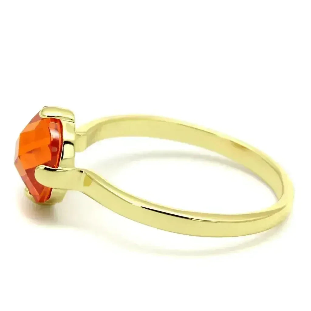 LO4079 - Flash Gold Brass Ring with AAA Grade CZ in Orange - Femstylo