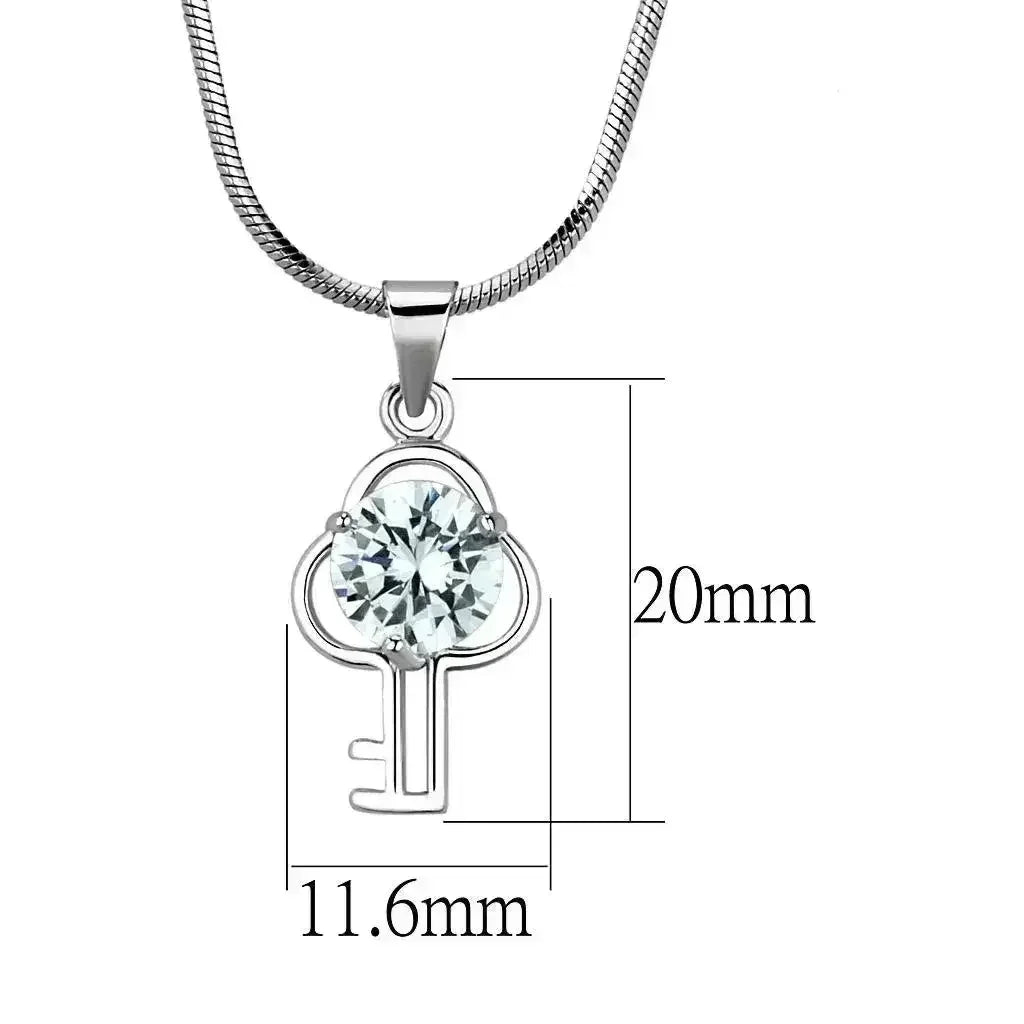 LO4161 - Rhodium Brass Chain Pendant with AAA Grade CZ in Clear - Femstylo