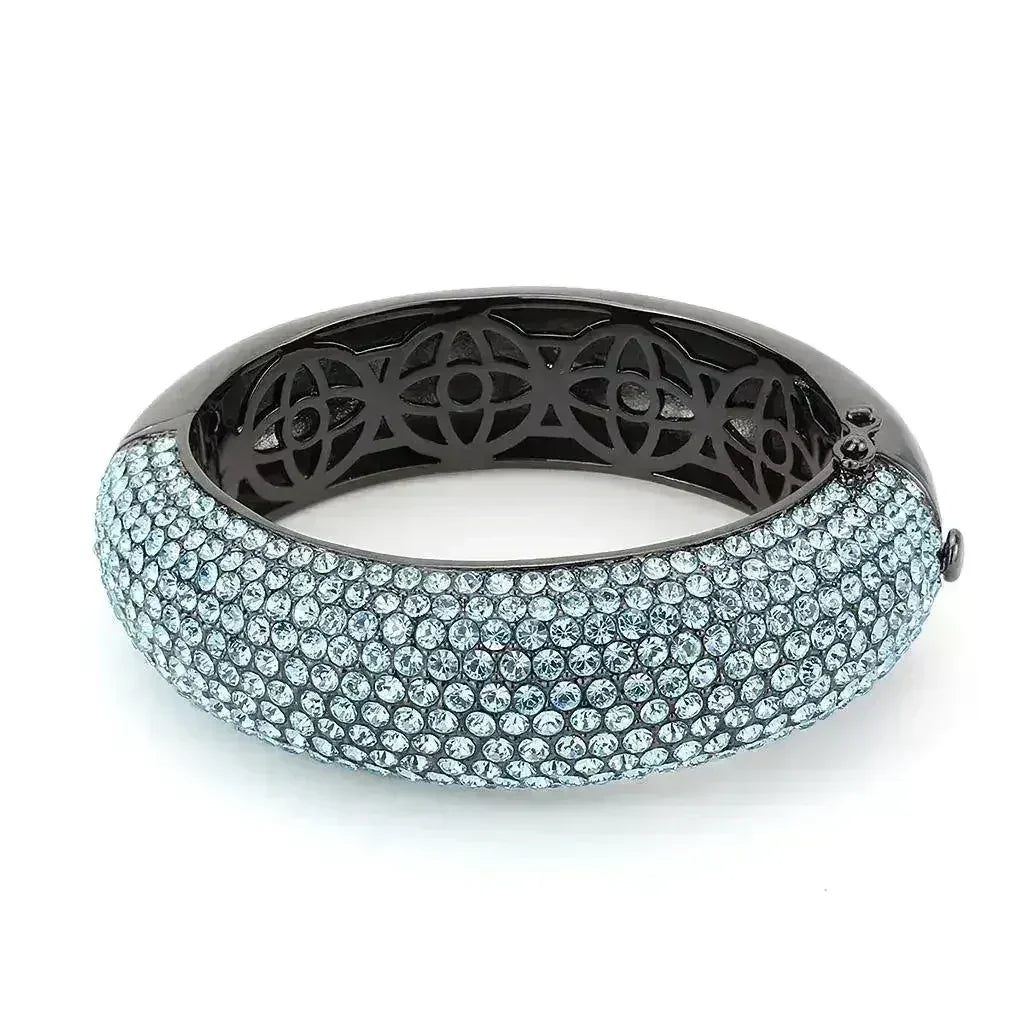LO4305 - TIN Cobalt Black Brass Bangle with Top Grade Crystal in Sea - Femstylo