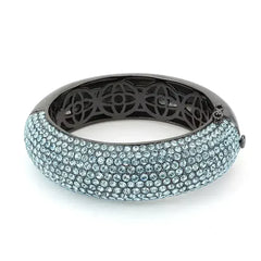 LO4305 - TIN Cobalt Black Brass Bangle with Top Grade Crystal in Sea - Femstylo