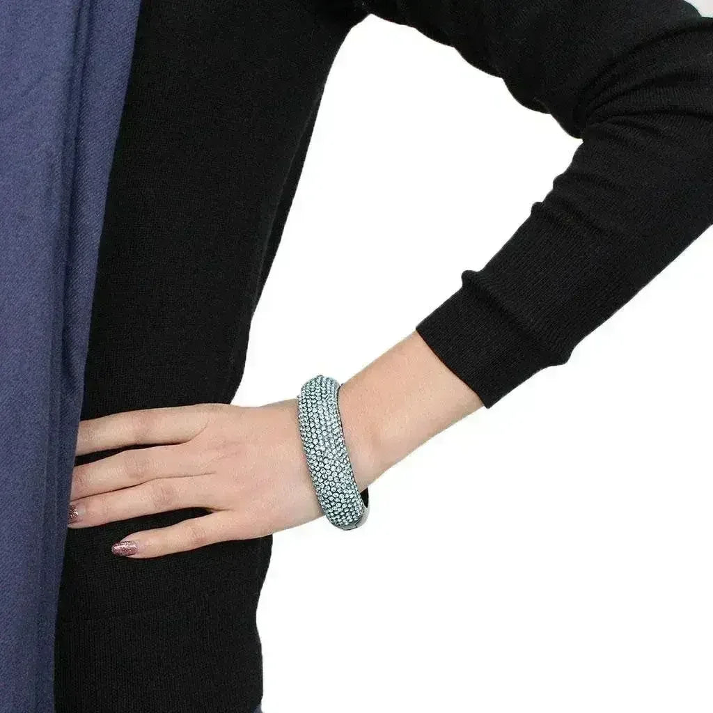 LO4305 - TIN Cobalt Black Brass Bangle with Top Grade Crystal in Sea - Femstylo
