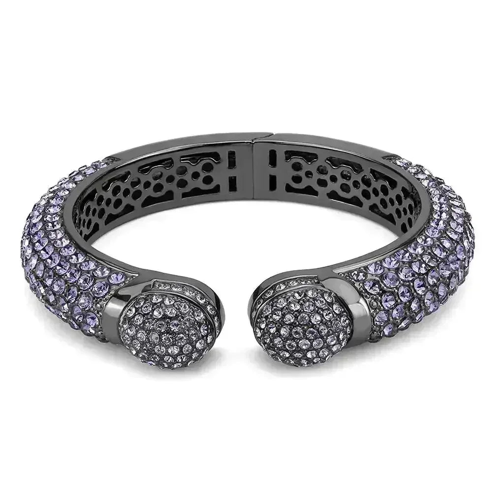 LO4312 - TIN Cobalt Black Brass Bangle with Top Grade Crystal in - Femstylo