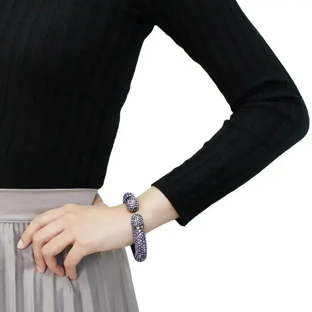 LO4312 - TIN Cobalt Black Brass Bangle with Top Grade Crystal in - Femstylo