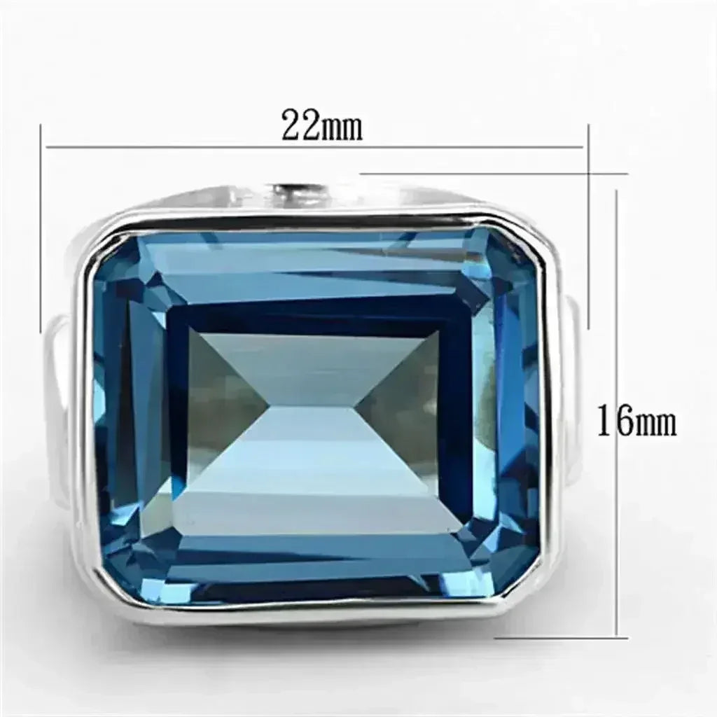 LOS669 - Silver 925 Sterling Silver Ring with Synthetic Spinel in Sea - Femstylo