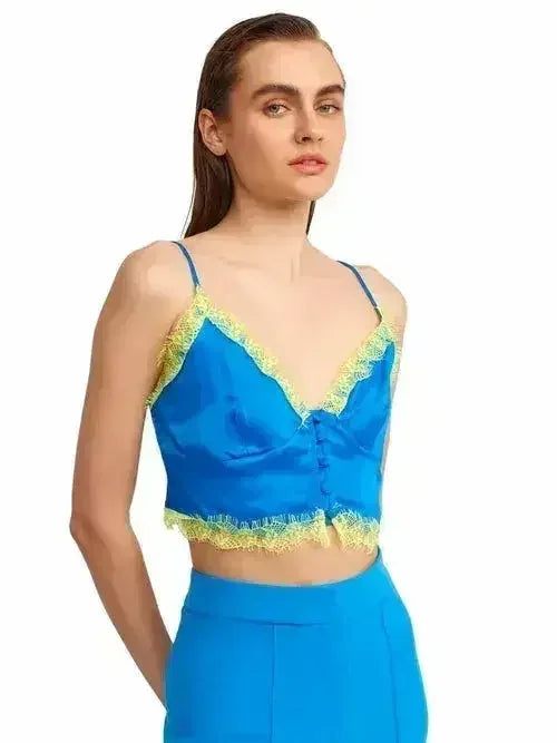 Lace Detail Crop Top | Rayon-Viscose Blend | Feminine Style - Femstylo