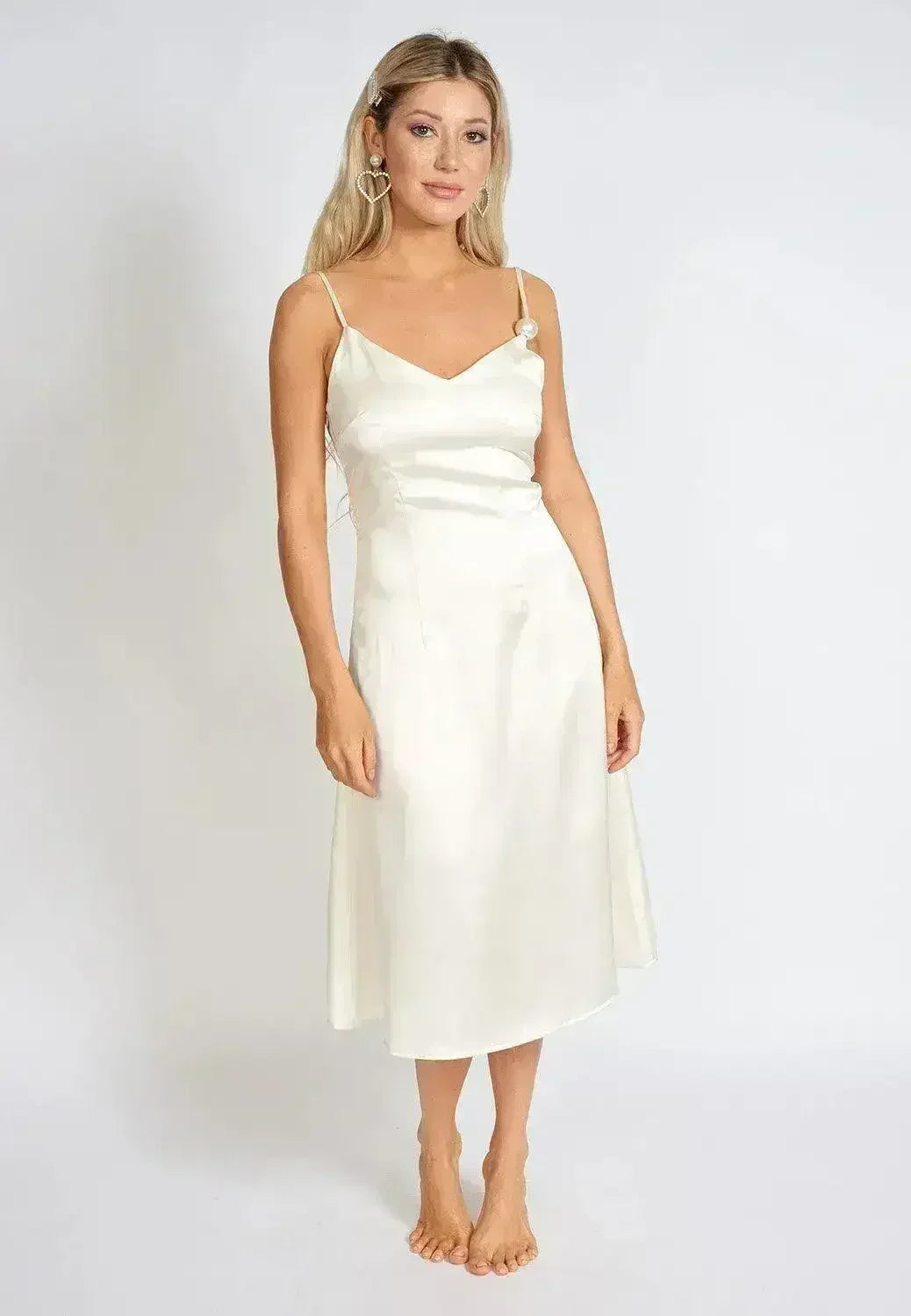 Léonie One Pearl Satin Slip Dress - Femstylo