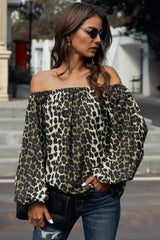 Leopard Print Long Sleeve Elastic Neck Off Shoulder Top | Femstylo - Femstylo