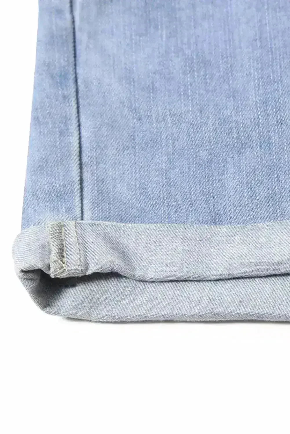Women Light Blue Roll Hem Paper Bag Waist Denim Shorts - Femstylo