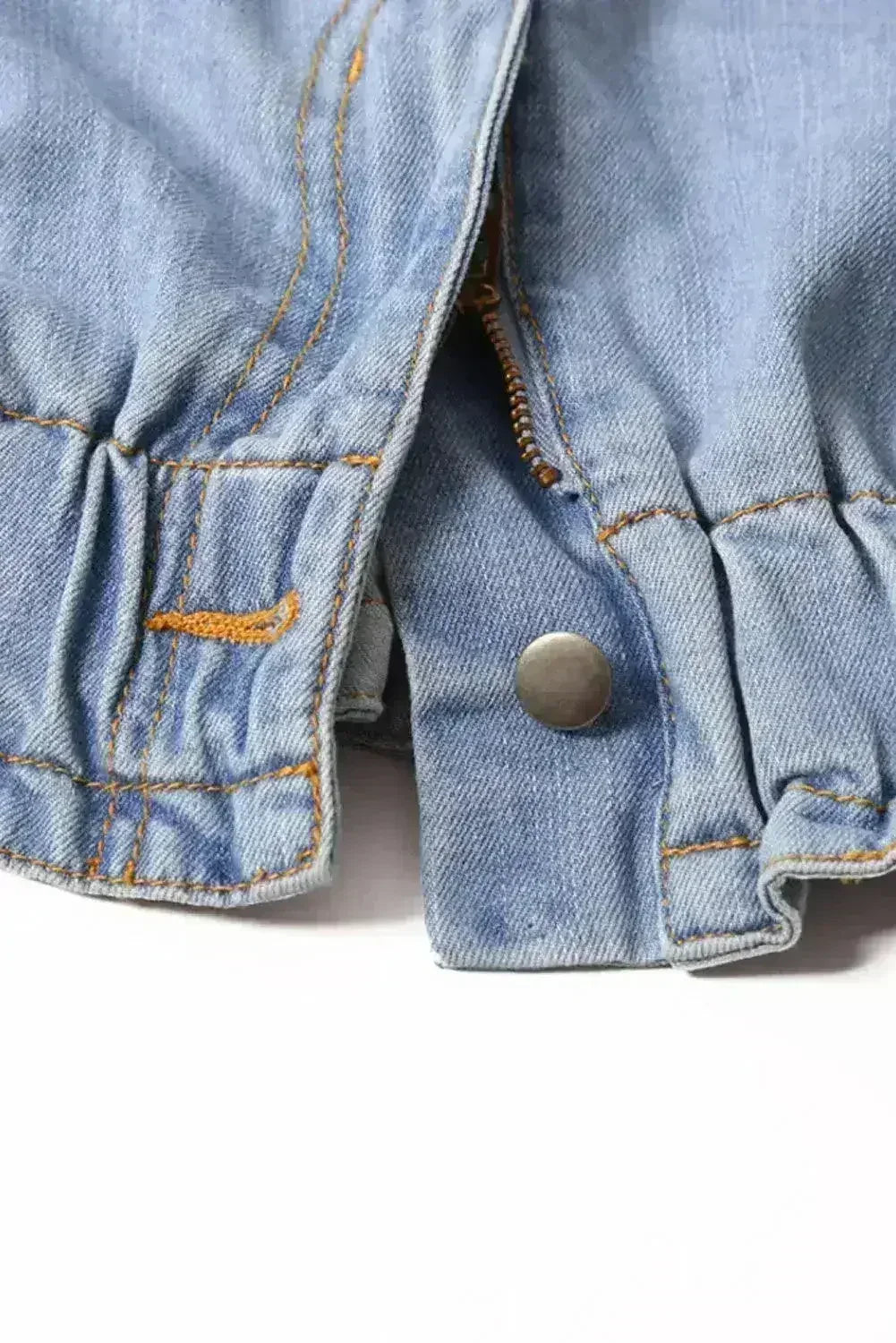 Women Light Blue Roll Hem Paper Bag Waist Denim Shorts - Femstylo