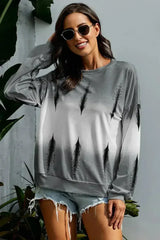 Light Gray Color Block Tie Dye Pullover Sweatshirt - Femstylo