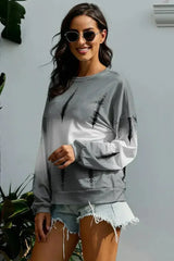 Light Gray Color Block Tie Dye Pullover Sweatshirt - Femstylo