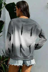 Light Gray Color Block Tie Dye Pullover Sweatshirt - Femstylo