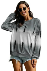 Light Gray Color Block Tie Dye Pullover Sweatshirt - Femstylo