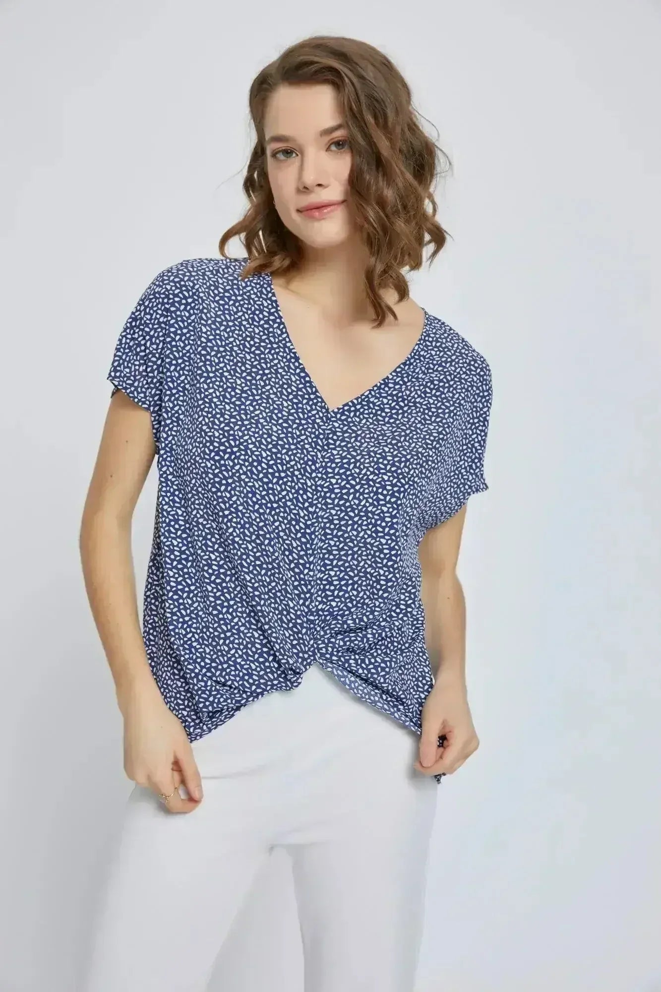 V-Neck Short Sleeve Wrap Front Top for Women - Femstylo
