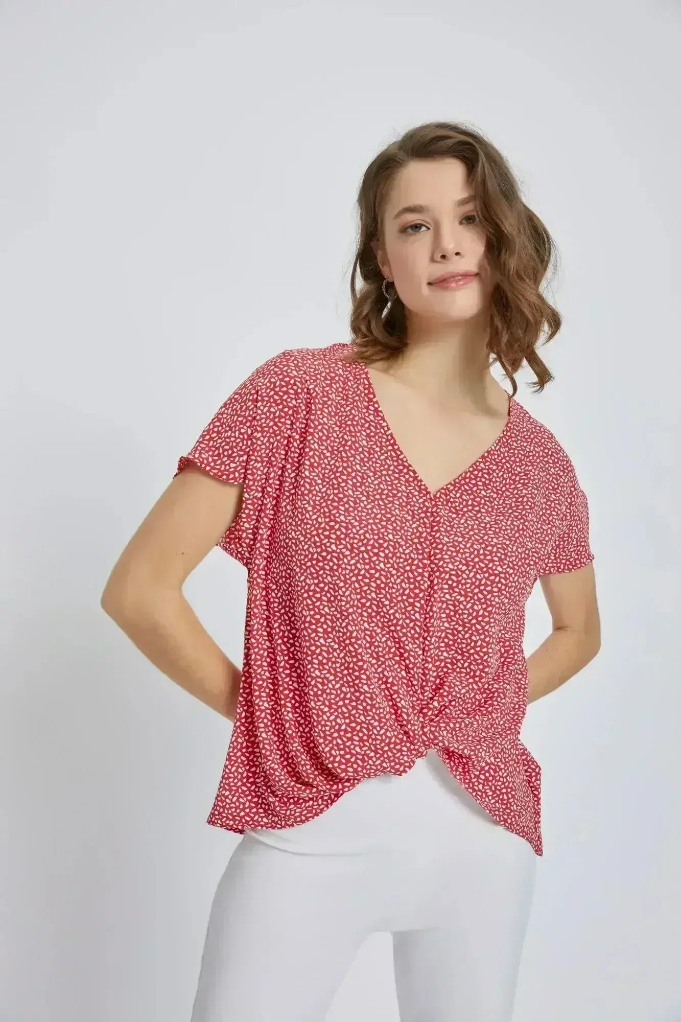 V-Neck Short Sleeve Wrap Front Top for Women - Femstylo