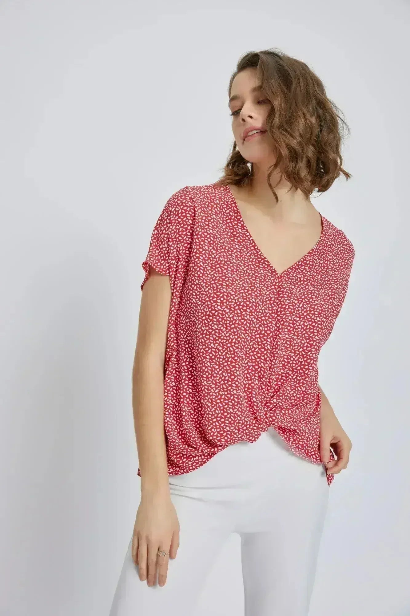 V-Neck Short Sleeve Wrap Front Top for Women - Femstylo