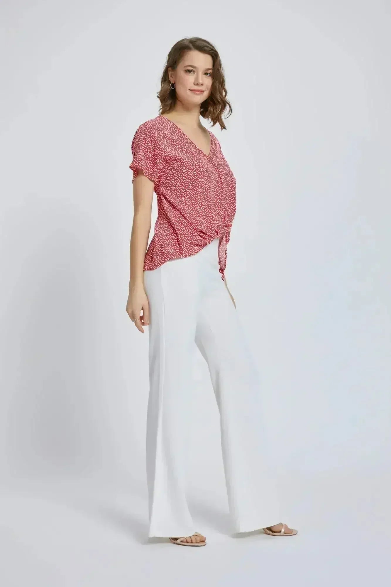 V-Neck Short Sleeve Wrap Front Top for Women - Femstylo