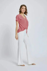 V-Neck Short Sleeve Wrap Front Top for Women - Femstylo