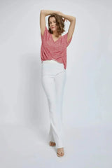 V-Neck Short Sleeve Wrap Front Top for Women - Femstylo