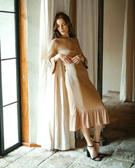MARJORIE Ruffle Rib Dress, in Camel Brown - Femstylo
