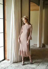 MARJORIE Ruffle Rib Dress, in Camel Brown - Femstylo