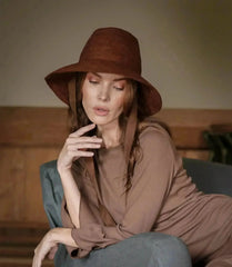 MEG Jute Straw Hat - Burnt Sienna | Tall Crown & Linen Lining - Femstylo