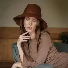 MEG Jute Straw Hat - Burnt Sienna | Tall Crown & Linen Lining - Femstylo