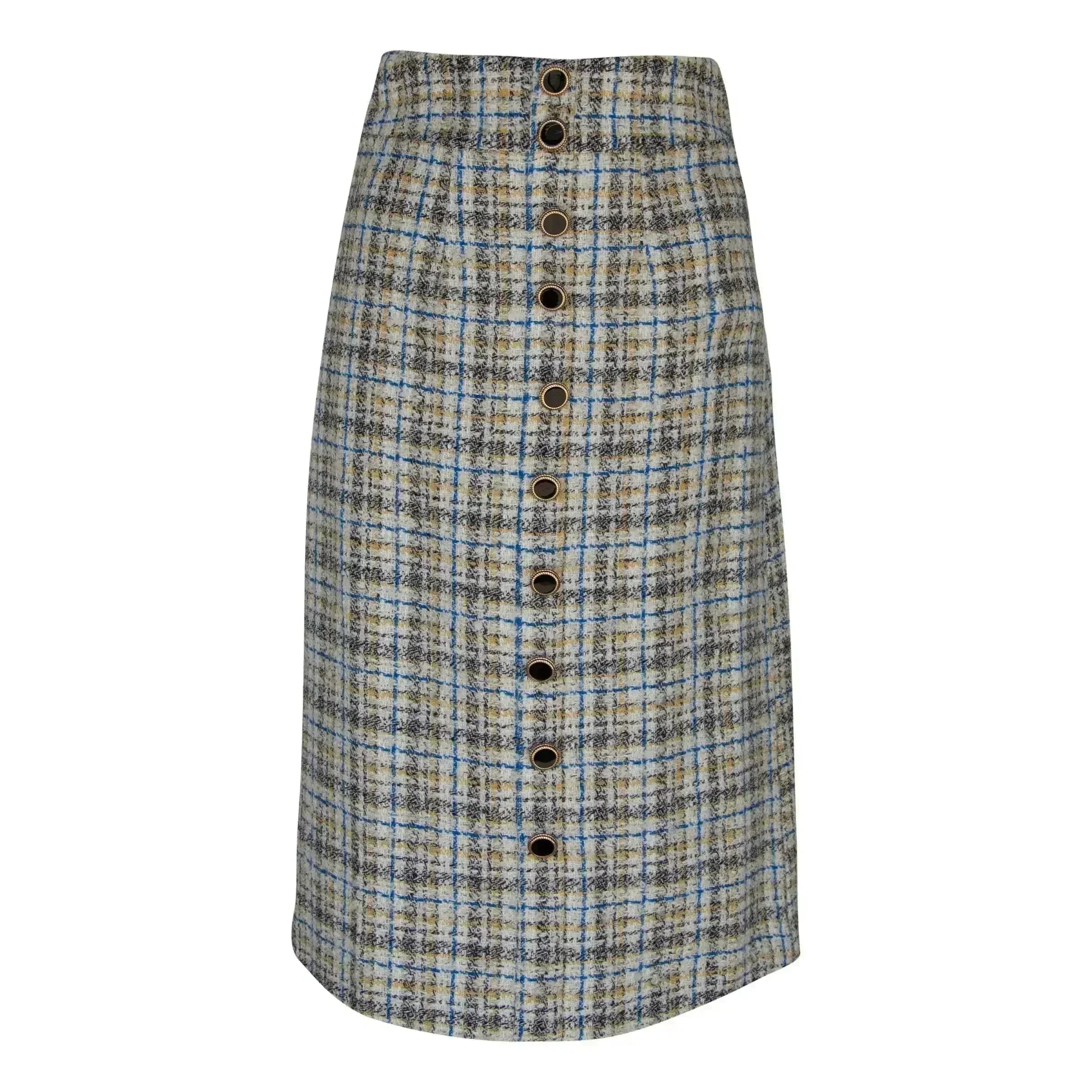 Luxe Plaid Tweed Pencil Skirt - Femstylo