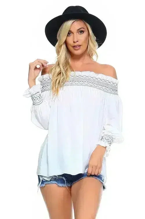 Women's Off Shoulder Stripe Smocked Elastic Top - Femstylo