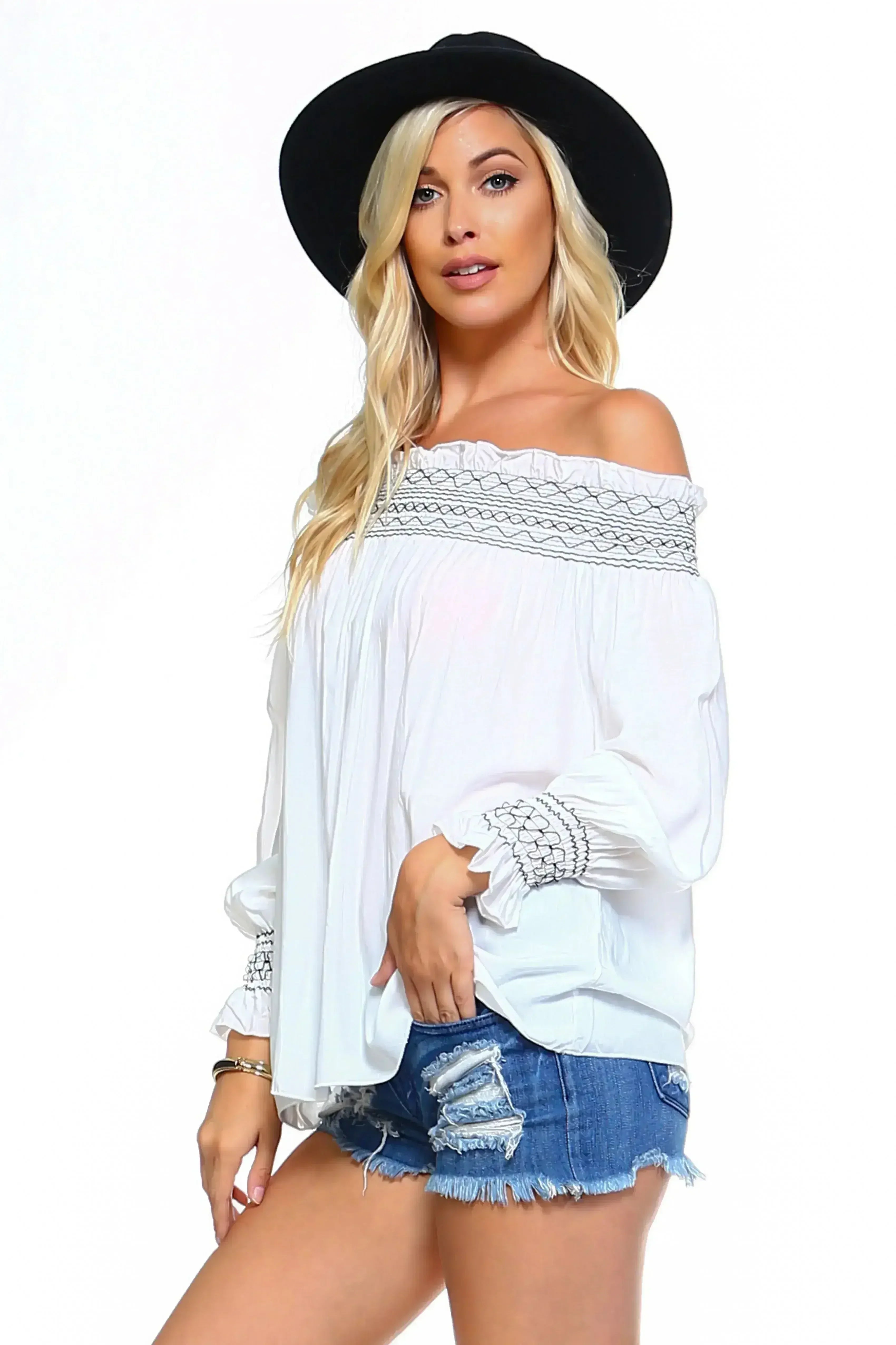 Women's Off Shoulder Stripe Smocked Elastic Top - Femstylo