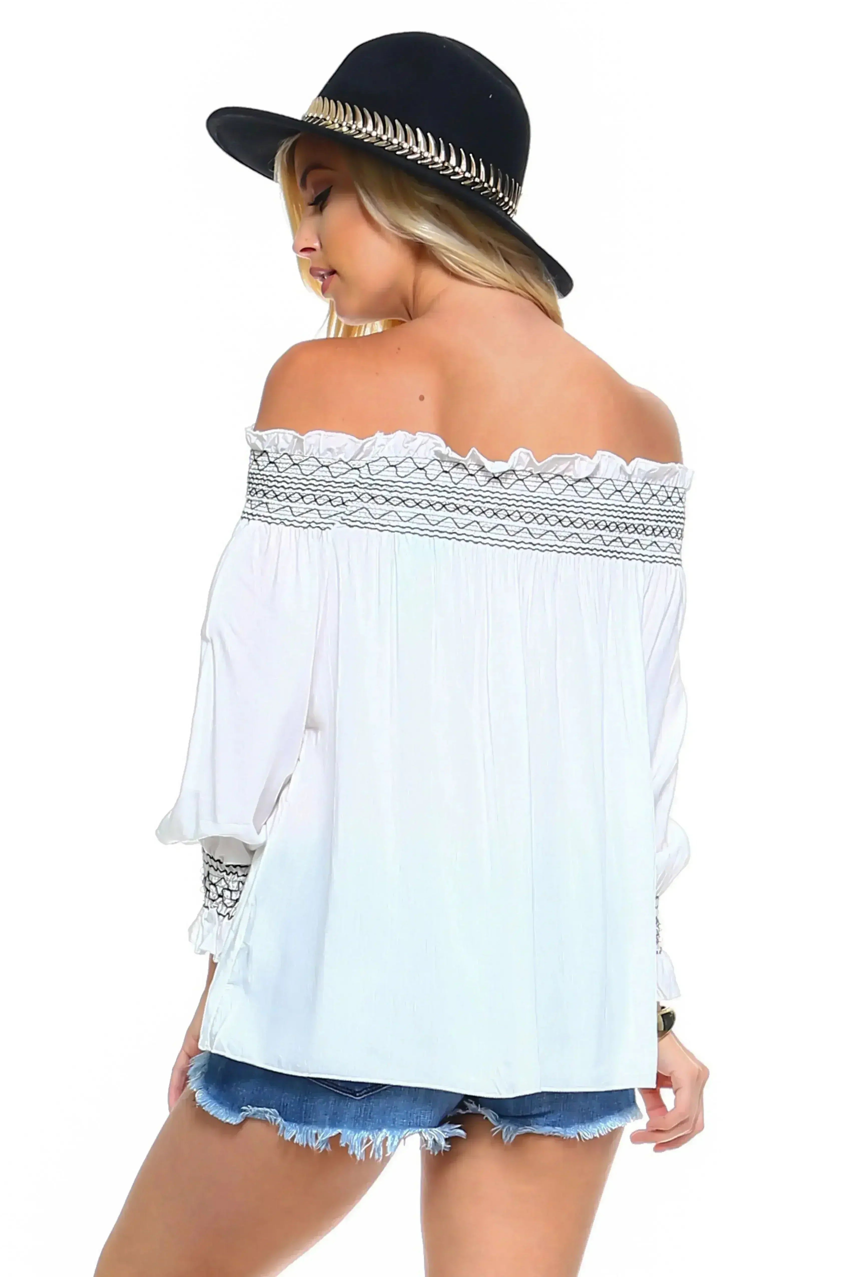 Women's Off Shoulder Stripe Smocked Elastic Top - Femstylo